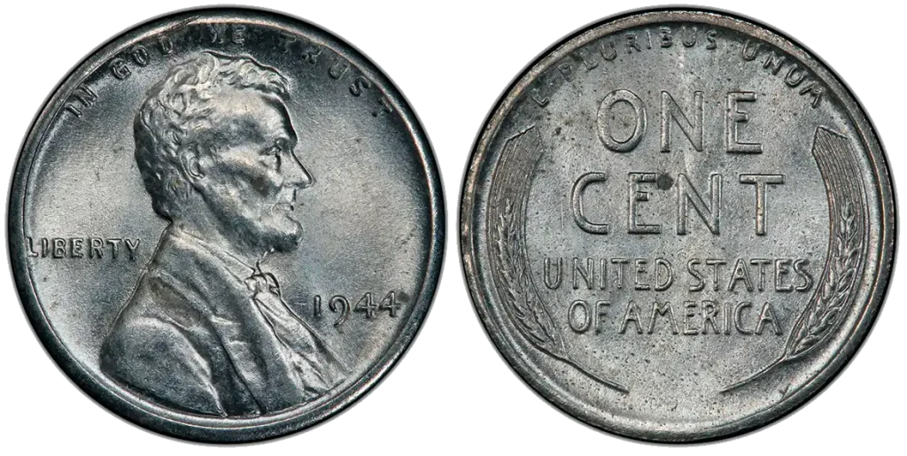 obverse and reverse of a 1944 Steel penny