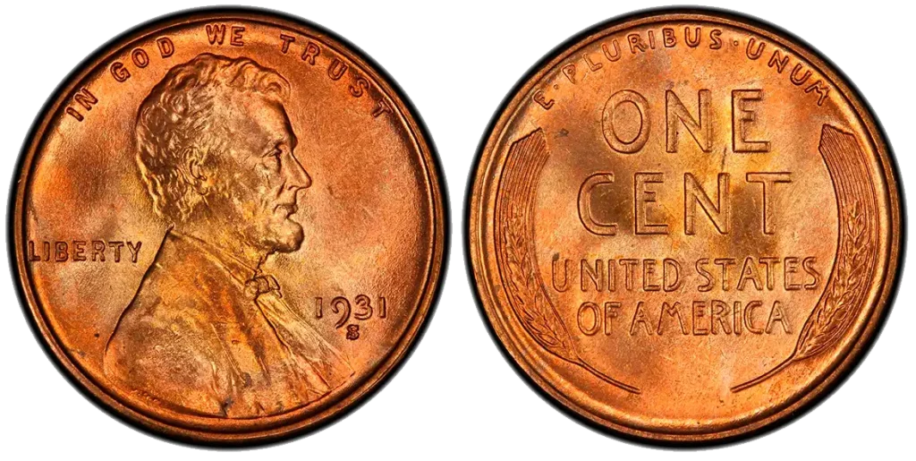obverse and reverse of a 1931 S Lincoln penny